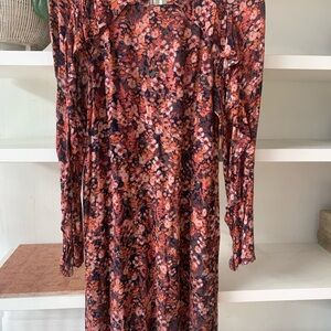 H&M Brown and Orange Sheath Dress with Bishop Sleeves